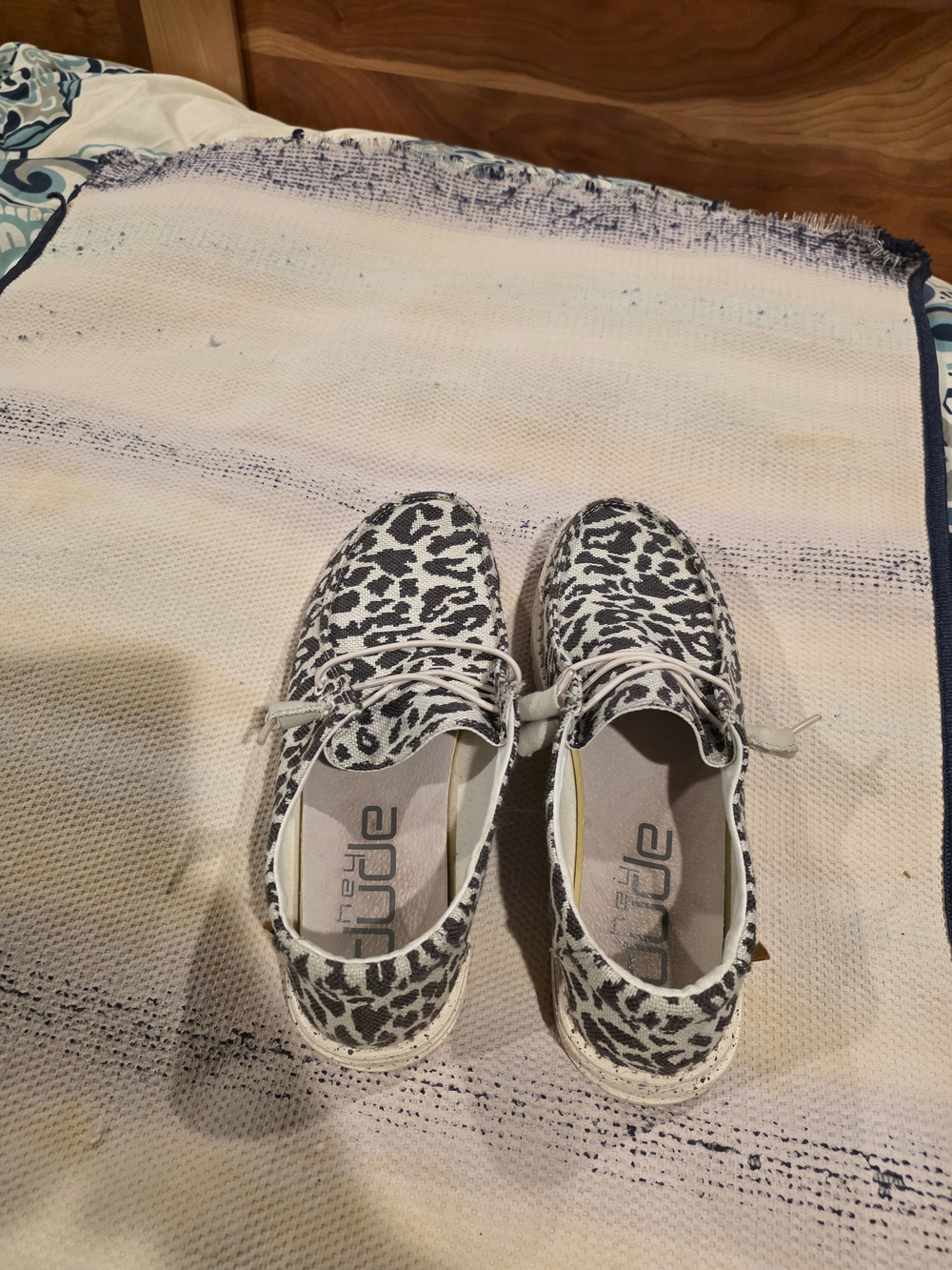 Hey Dude! Women's Leopard Print Canvas Casual Shoes - White/Black